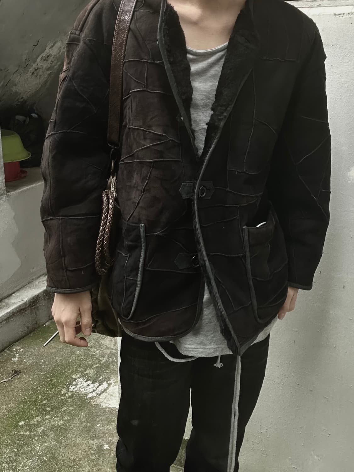 1980s issey miyake 레더 시어링 블랙 자켓 상품이미지1