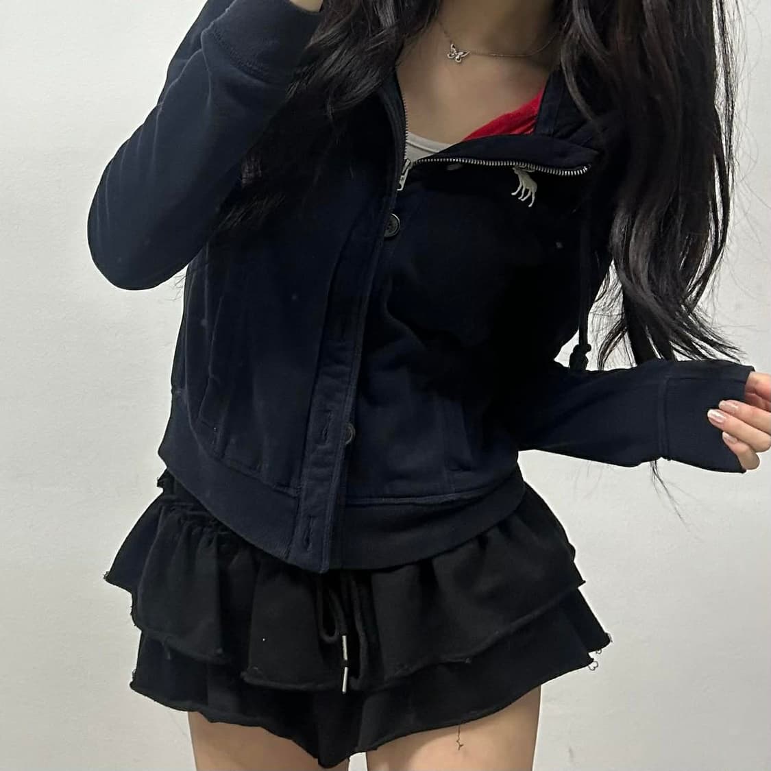 아베크롬비 y2k 블랙 대대장 스냅 버튼 후드 자켓 져지(M) 상품이미지2