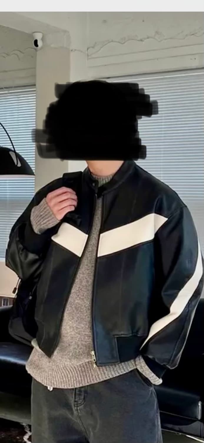 버프워시 버핑레더 인시전 바이커 자켓_Washing Black&Ivory 상품이미지3