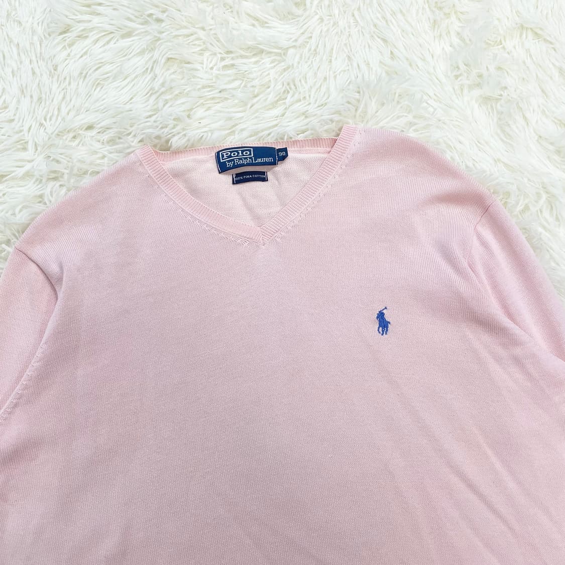 폴로 랄프로렌 포니 로고 피마코튼 브이넥 니트 연핑크 상품이미지3