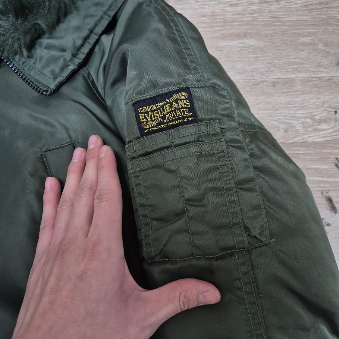 에비수 덕다운 사이드 박스로고 후드 야상 롱패딩 점퍼 S(90) 상품이미지4