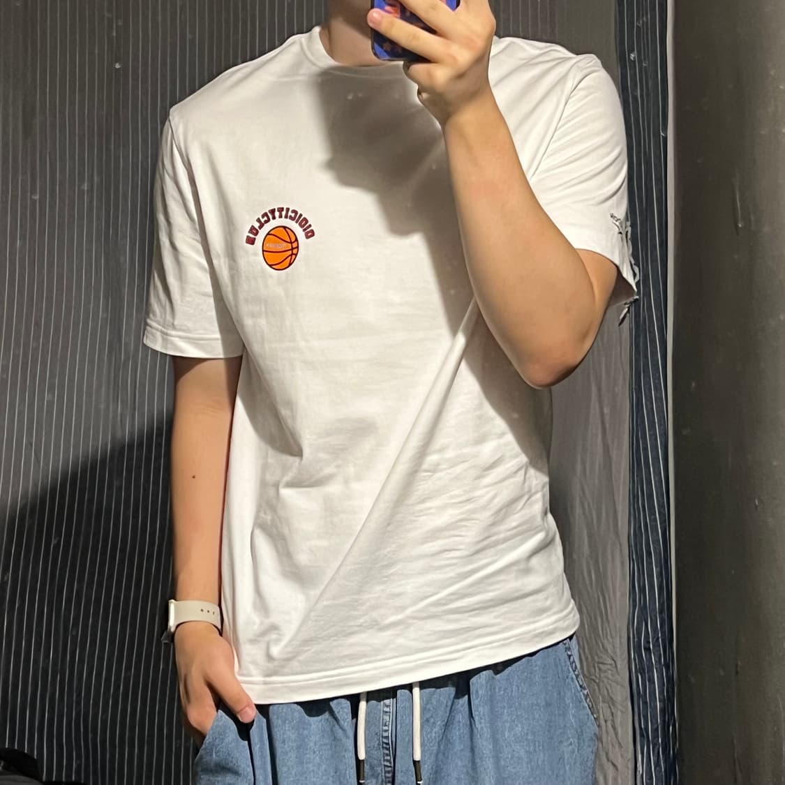 리복 화이트 레드 농구공 바스켓볼 빅프린팅 코튼 반팔 티셔츠 S 상품이미지2