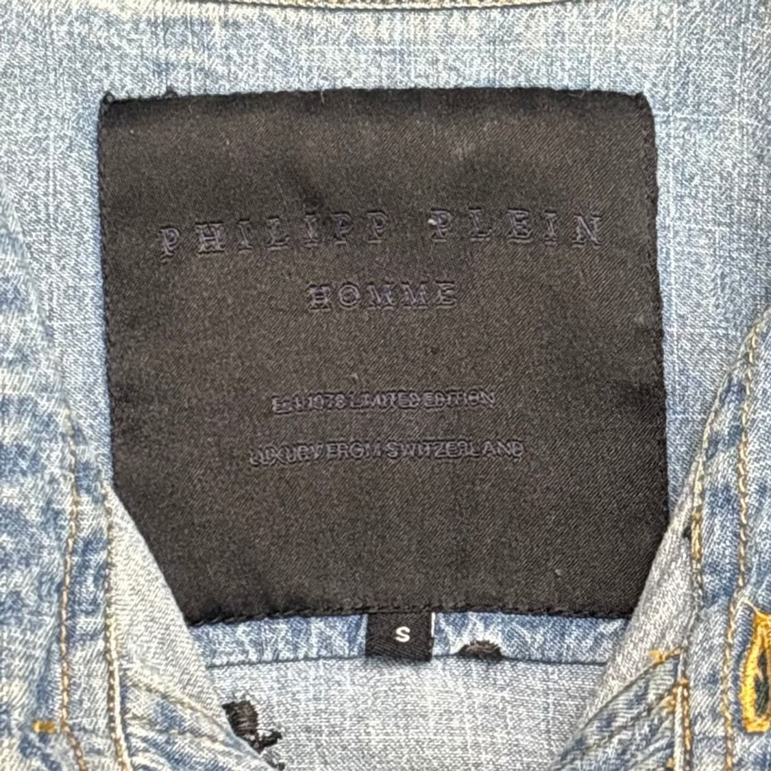 필립플레인 스컬 Embroidery 데님진 말론 셔츠 S 상품이미지5