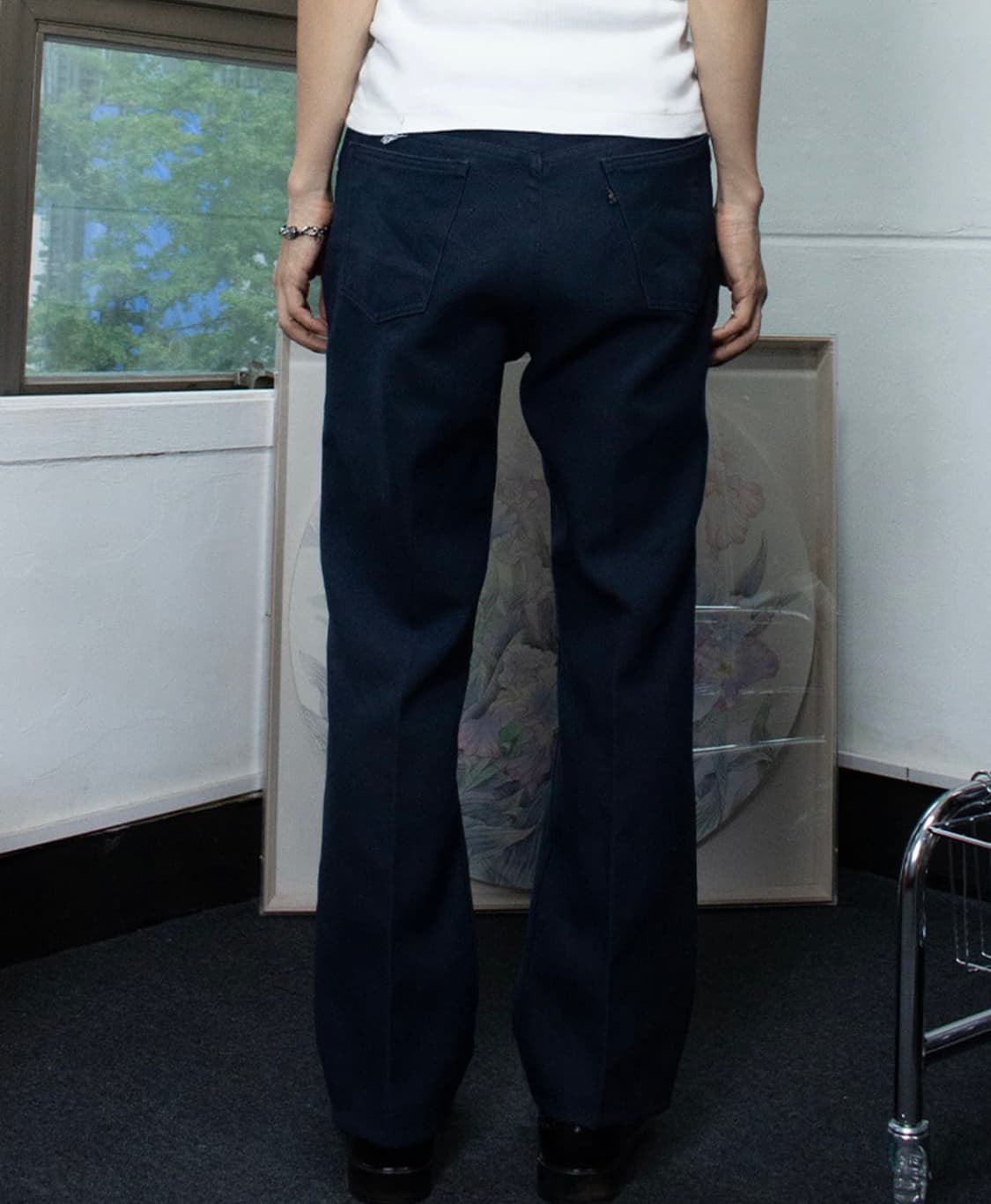 80s 리바이스 네이비 스타프레스트 부츠컷 팬츠 상품이미지2