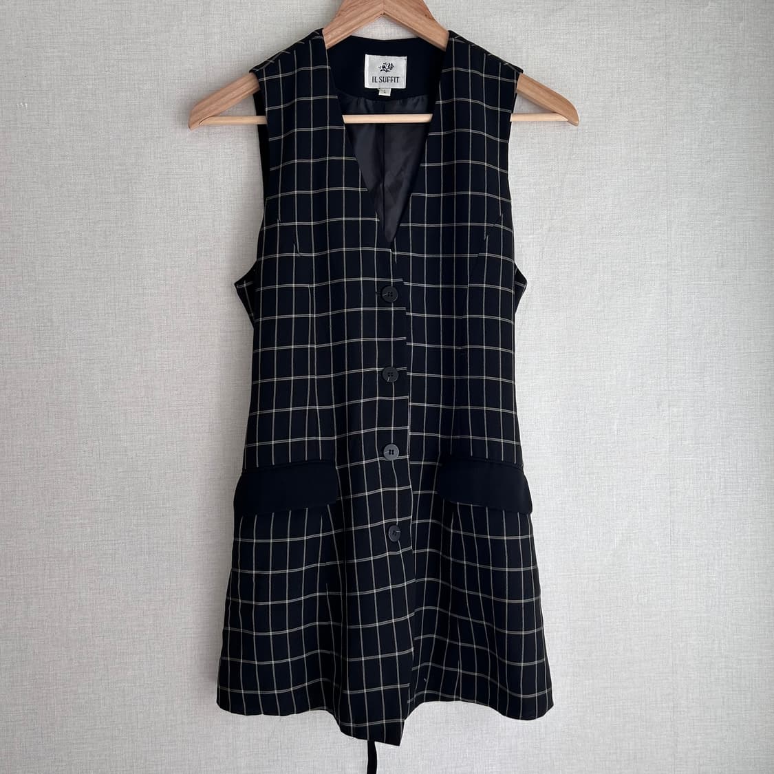 Vintage Black Check Long Vest 상품이미지1