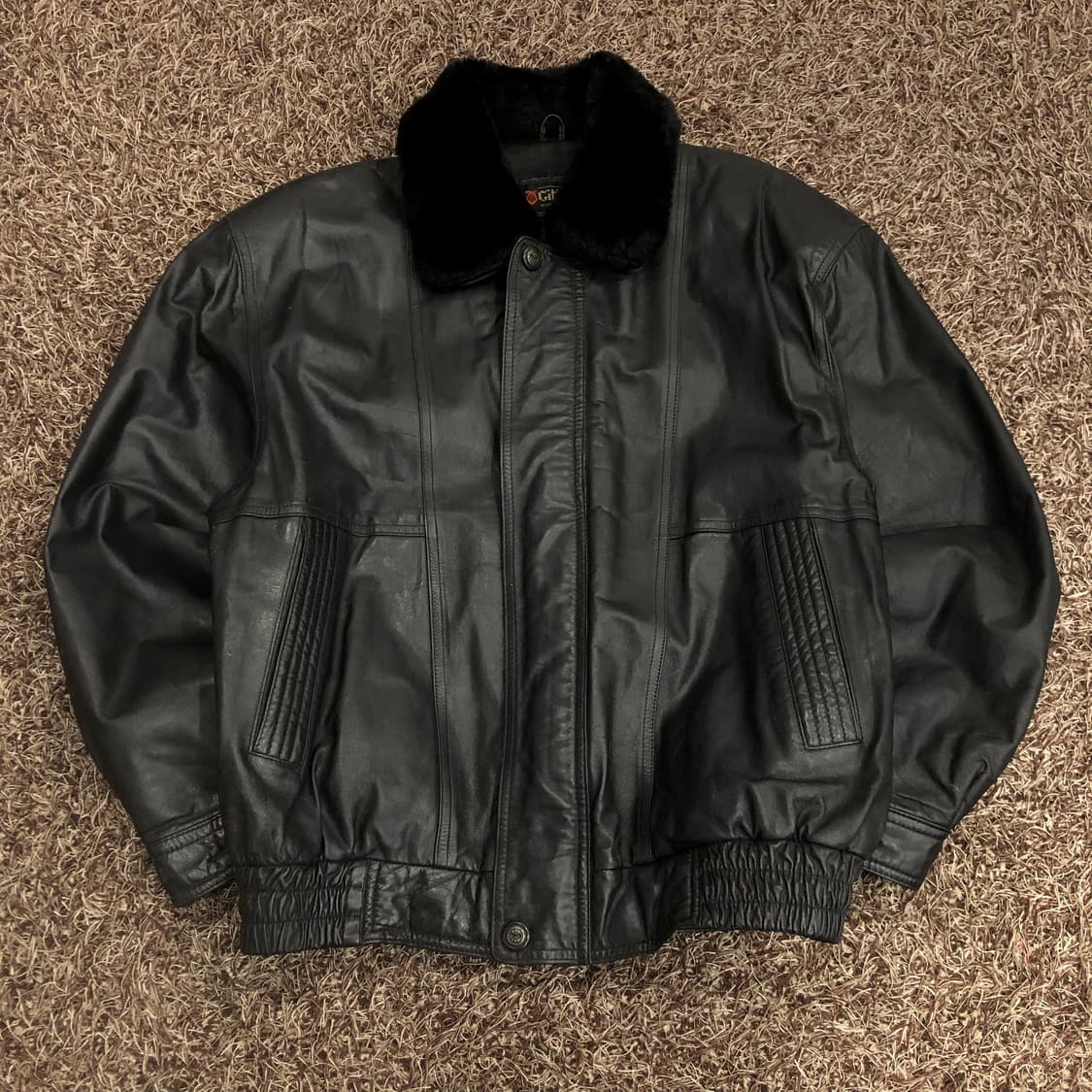 빈티지 양가죽 봄버 레더 퍼 카라 가죽 자켓  상품이미지1