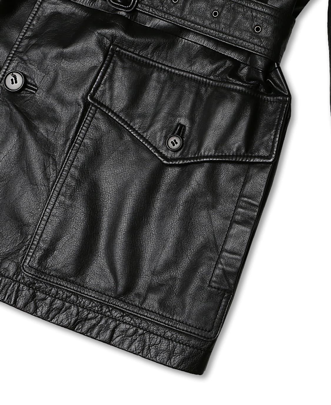 폴 스미스 [Paul Smith] 블랙 카우하이드 레더 마초 벨티드 코트 상품이미지5