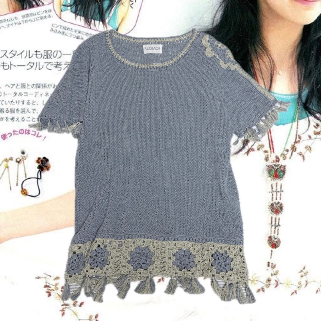 KOMO 모리걸 하구미 크로쉐 니트 상품이미지1