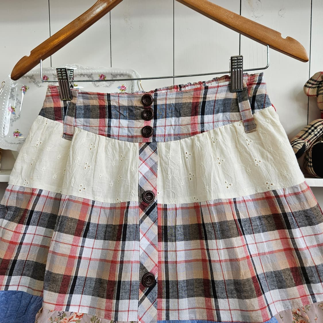 패치워크 체크 플레어 스커트 상품이미지2