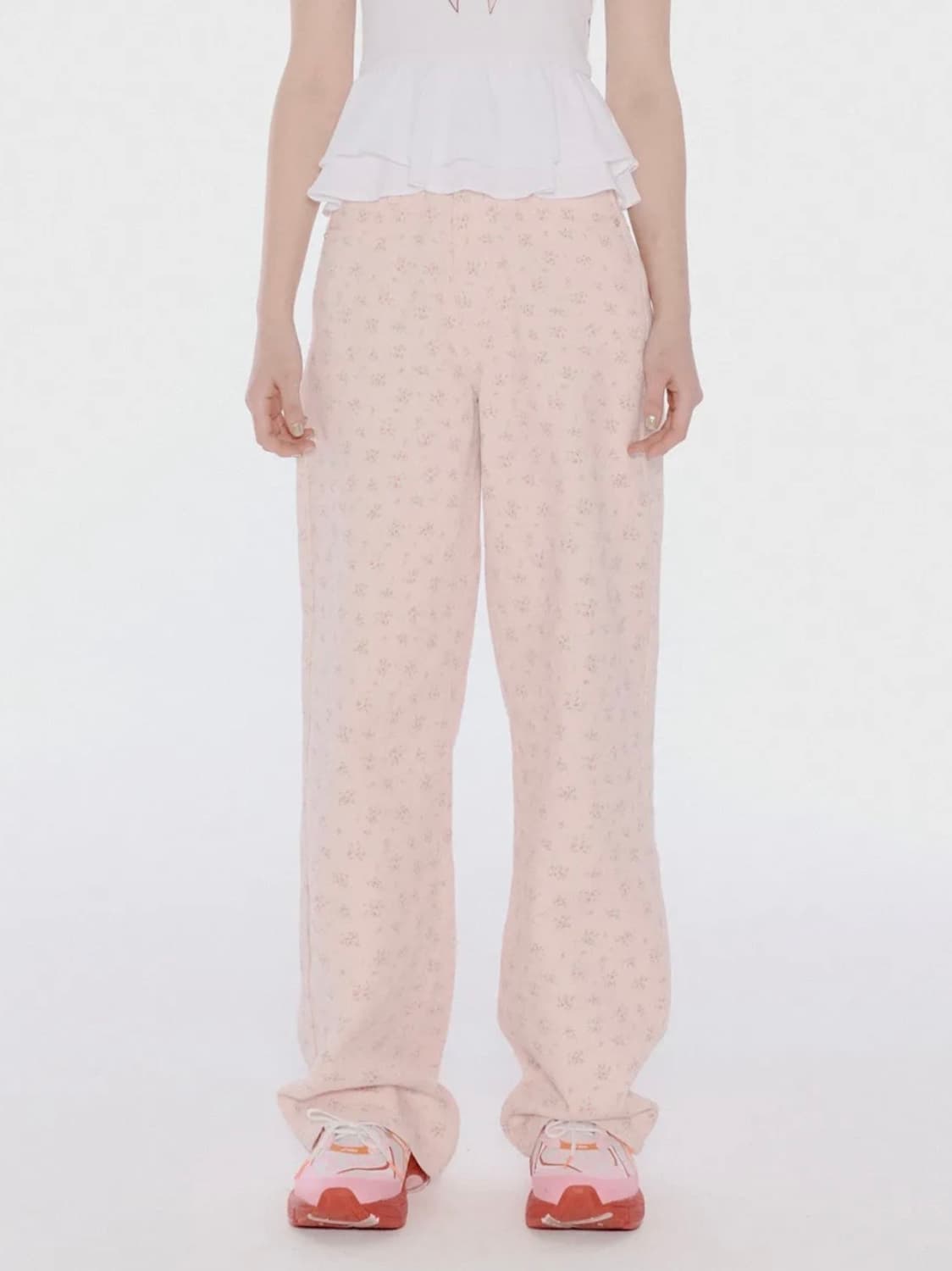 유희 플라워 패턴 데님 팬츠 (핑크) 상품이미지1