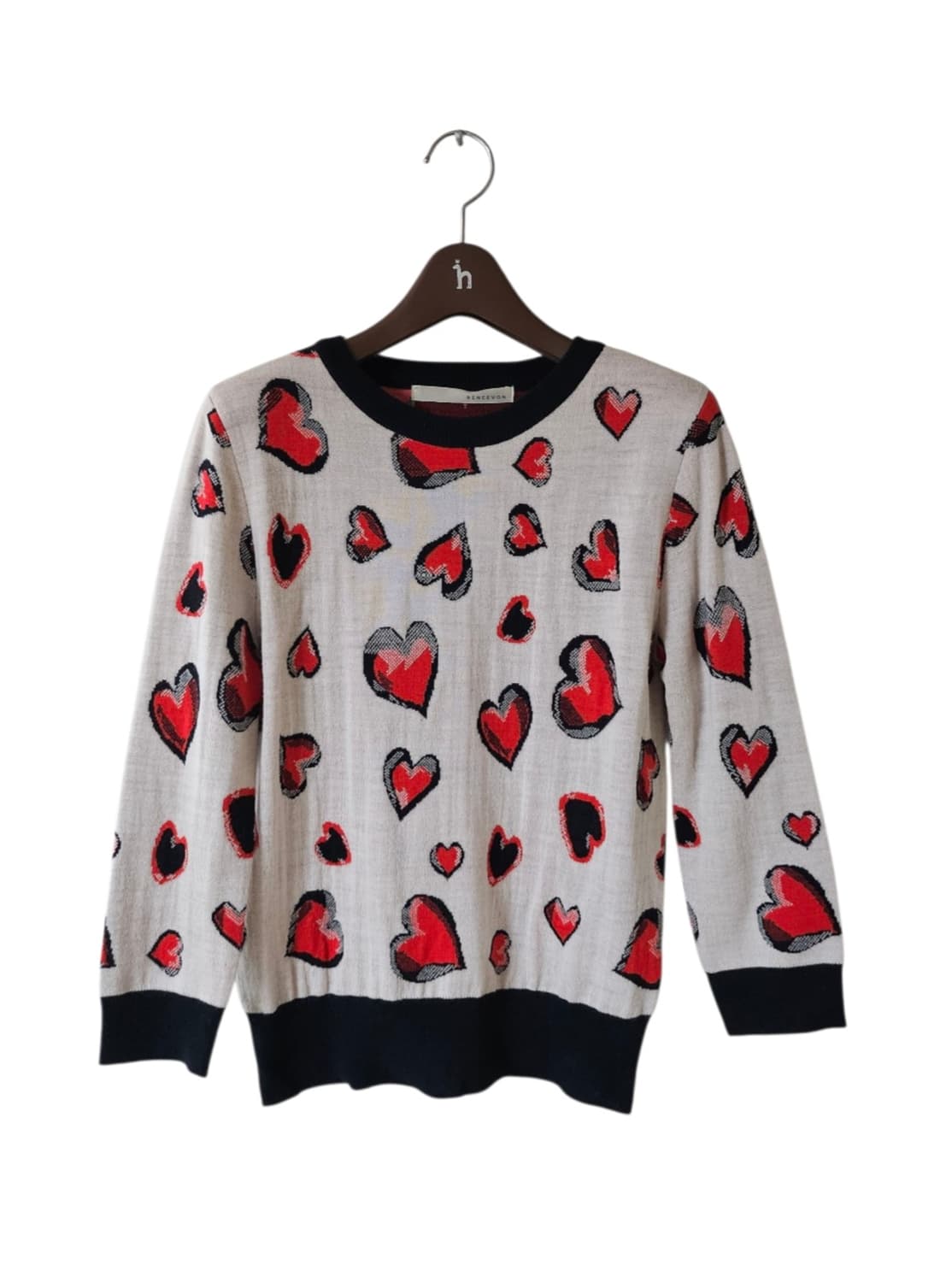 레니본 하트 패턴 베이지 여성 니트 스웨터 55 상품이미지2