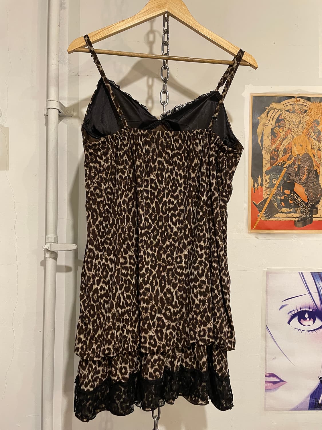 레오파드 패턴 레이스 브라운 슬리브리스 원피스 갸루 상품이미지7