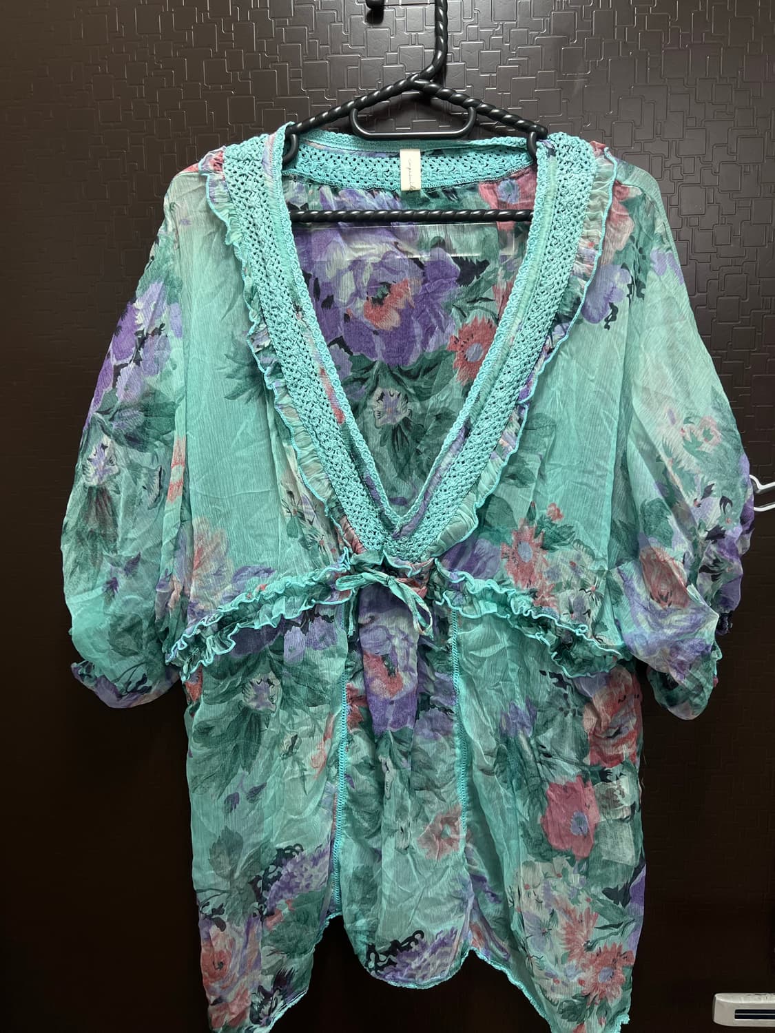 빈티지 민트 플로럴 블라우스 반팔 free 상품이미지2