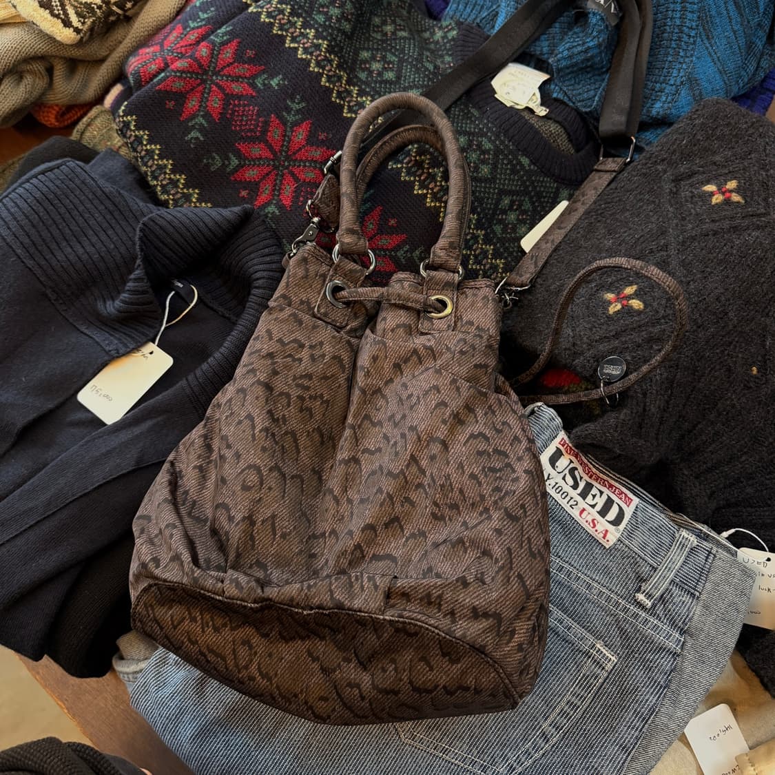 디젤 다크 브라운 레오파드 3웨이 크로스백 토트백 숄더백 상품이미지5