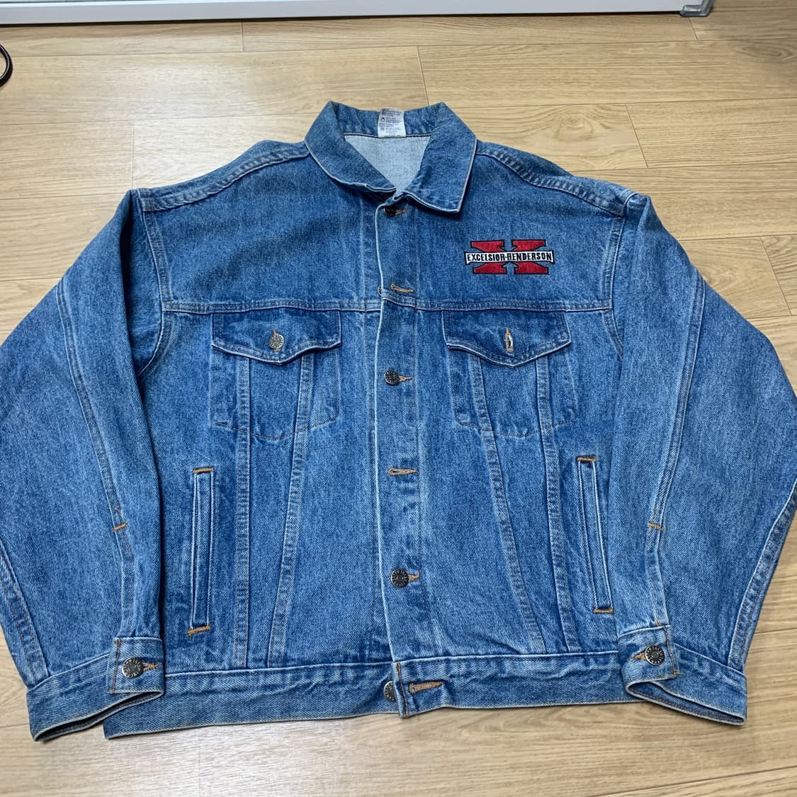 us-M)90s Excelsior-Henderson 엠보싱 데님 자켓 상품이미지2