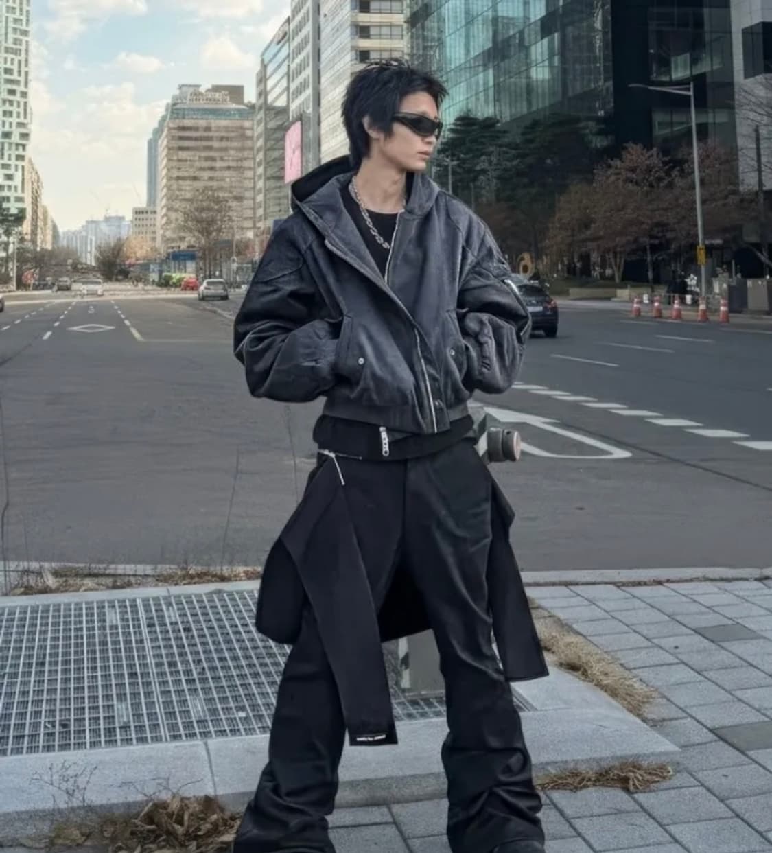 로어링라드 셔츠 지퍼 플레어 팬츠 블랙 M size 상품이미지5