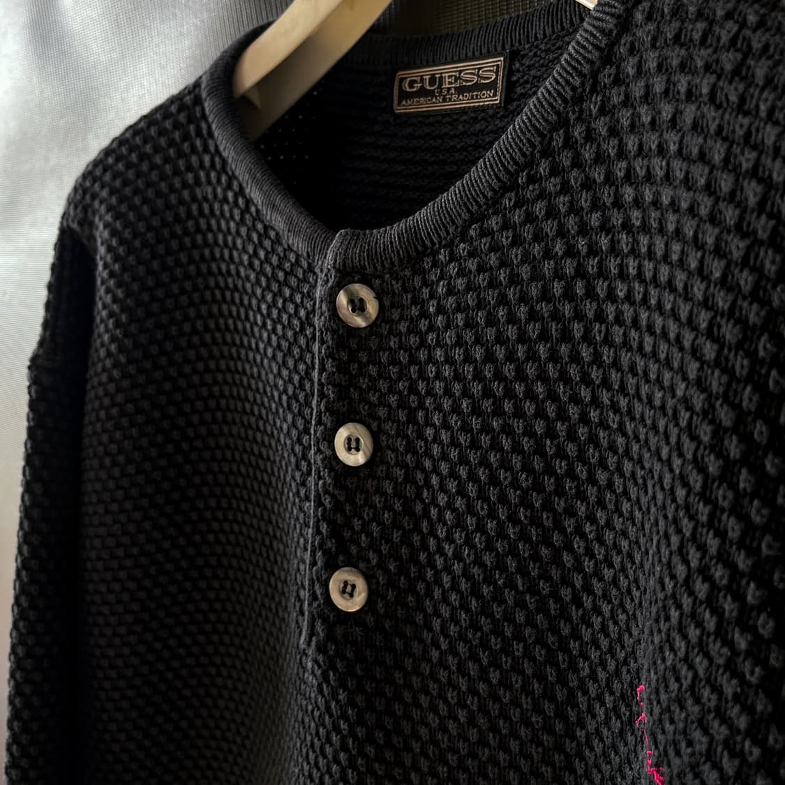 90s 두산 Guess 올드 게스 와플 니트 헨리넥 상품이미지5