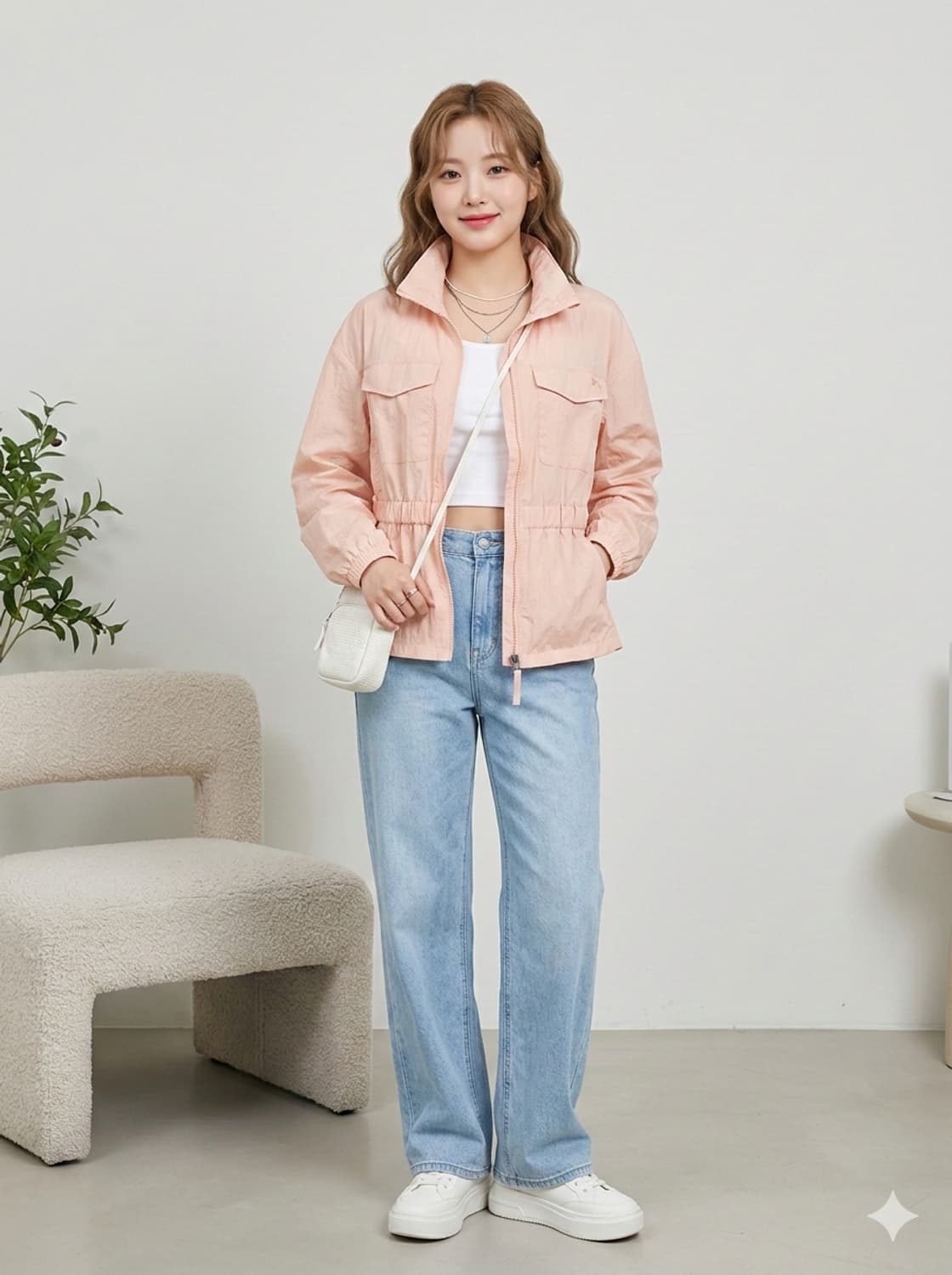 NEPA 네파 피치핑크 허리셔링 바람막이 자켓 상품이미지1