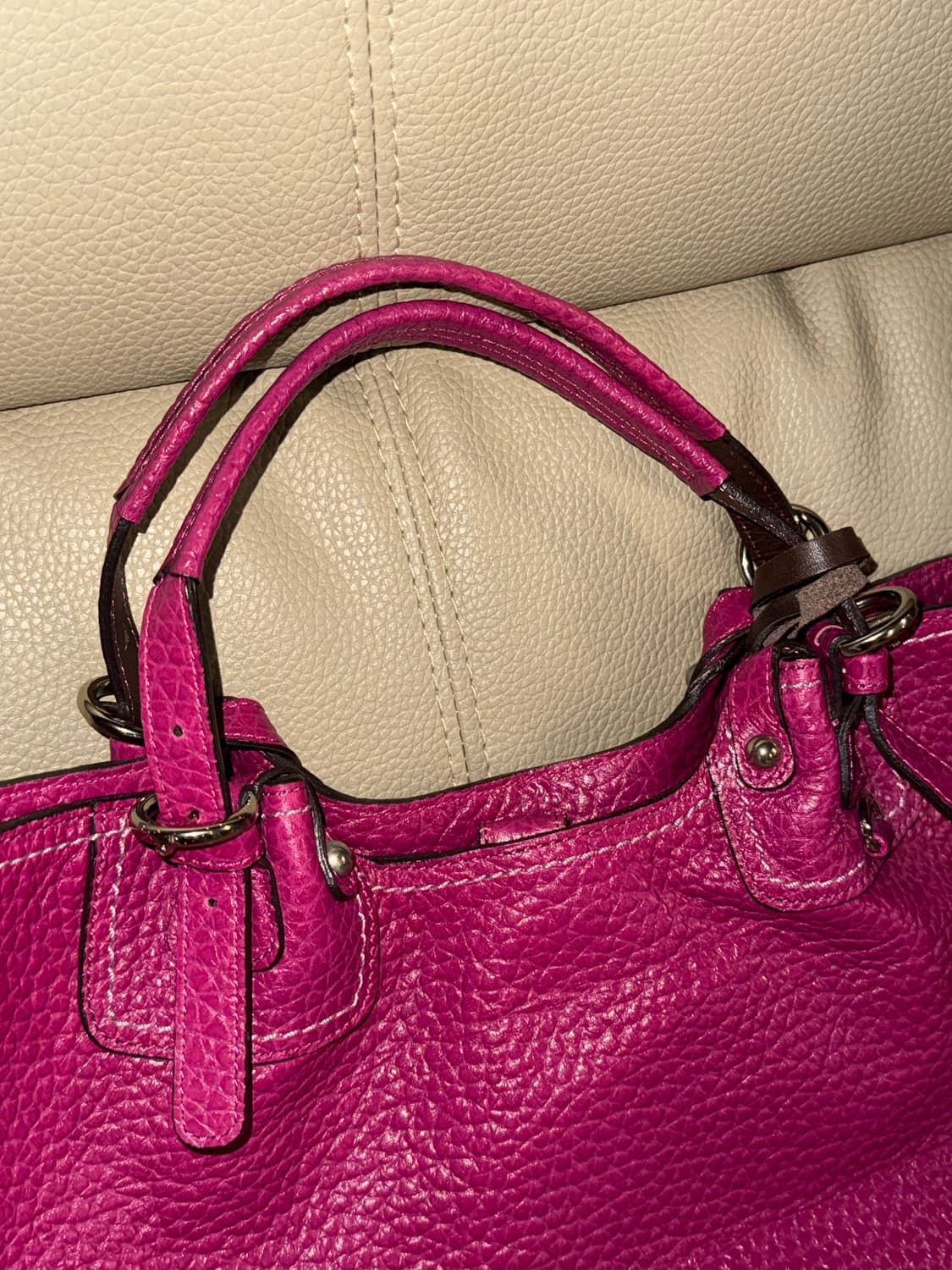 real leather magenta pink shoulder bag 상품이미지3