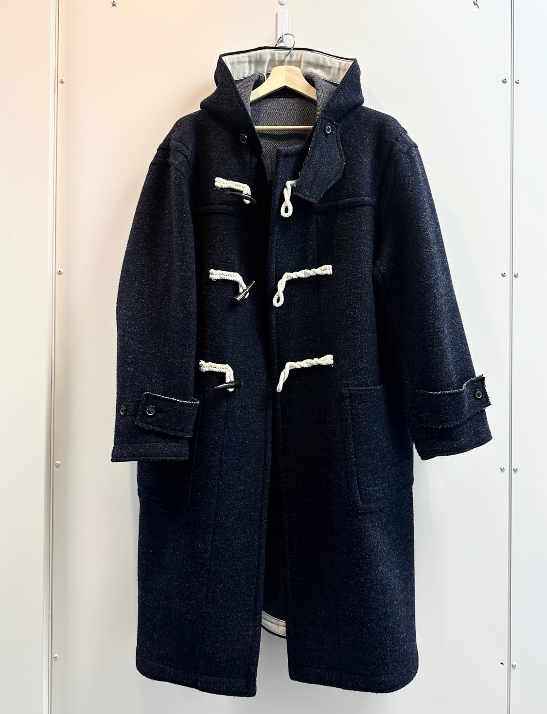 쿠어 오버사이즈 알파카 블렌드 더플 코트 (M, 다크네이비멜란지/민트급) 상품이미지7