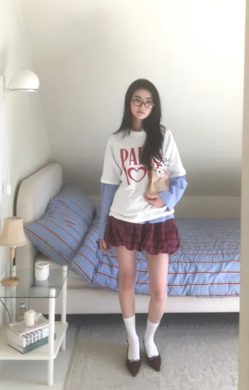 체크 벌룬 미니 스커트 상품이미지1