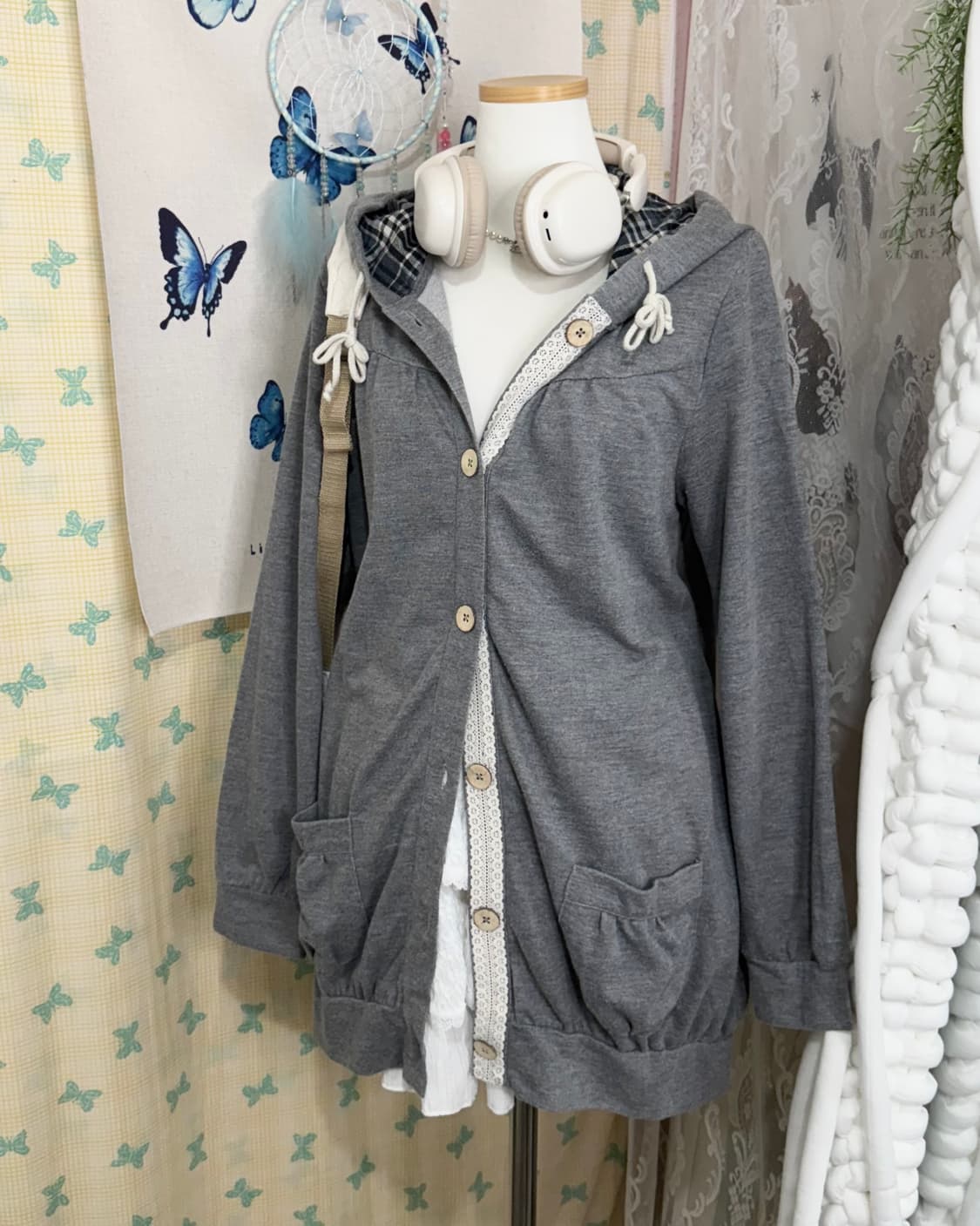 그레이 모리 후드 가디건 상품이미지2