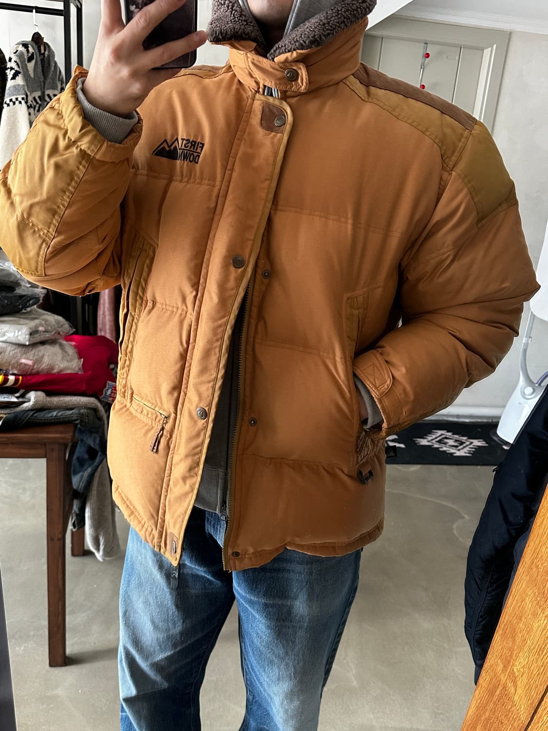 Firstdown 브라운 카멜 배색 다운 패딩자켓 상품이미지5