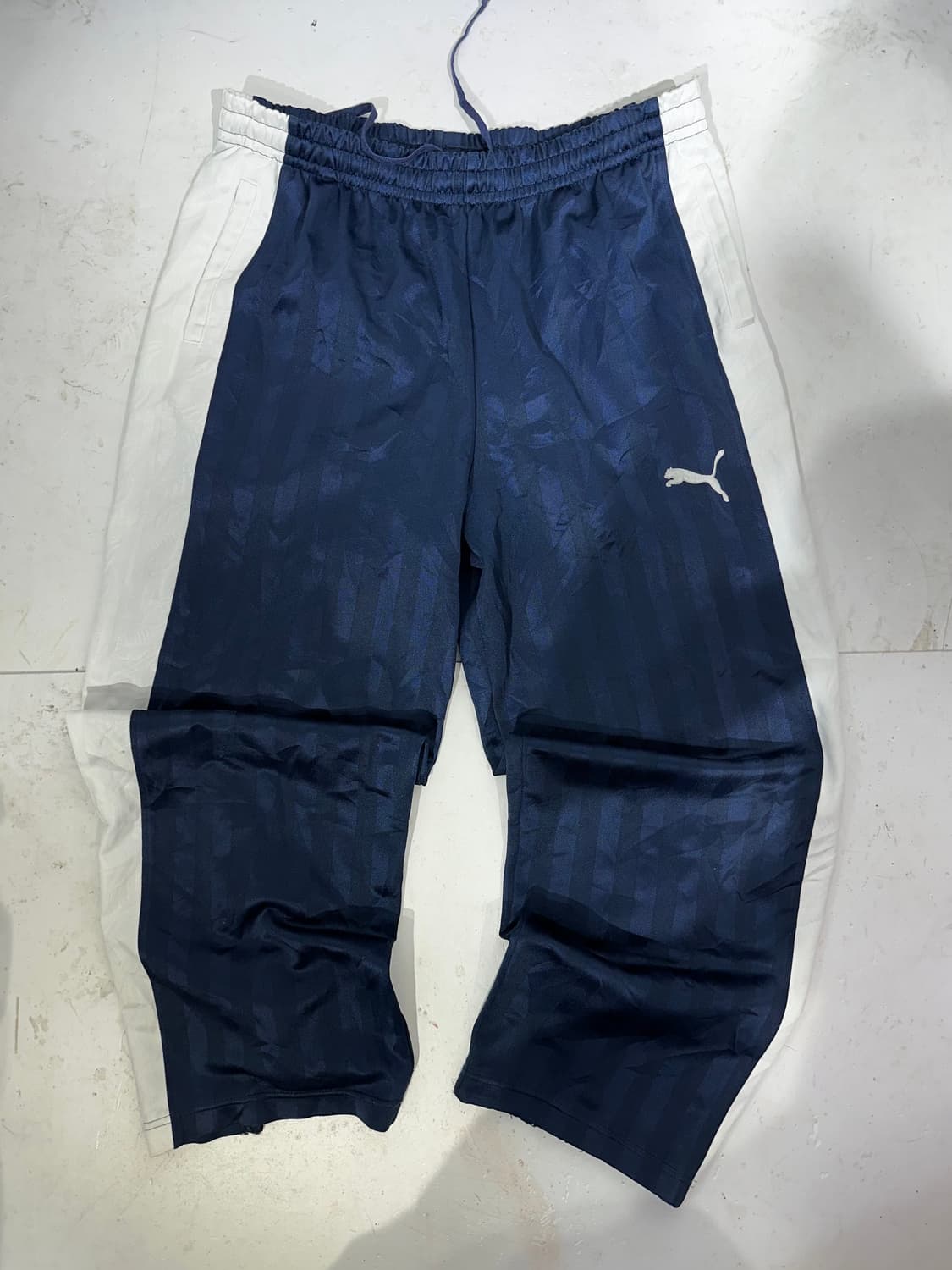 푸마 네이비 화이트 사이드 라인 와이드 팬츠 L 상품이미지4