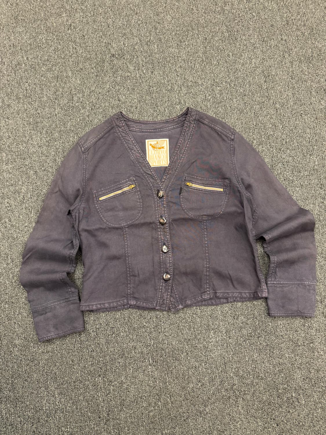 40)Corvo Bianco 빈티지 브이넥 논카라 네이비 자켓 상품이미지1