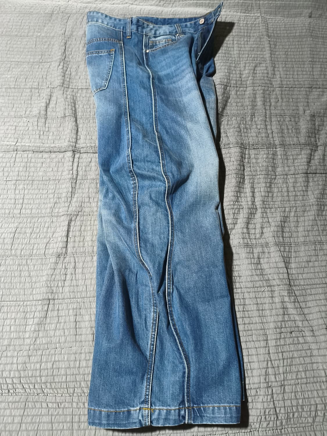 워시드 웨이비 데님 팬츠 M(30~32) 새상품  남여공용 와이드 플레어 상품이미지3