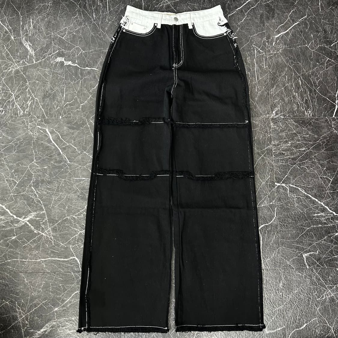 DD Blue 데미지 투톤 와이드 데님 팬츠 상품이미지6