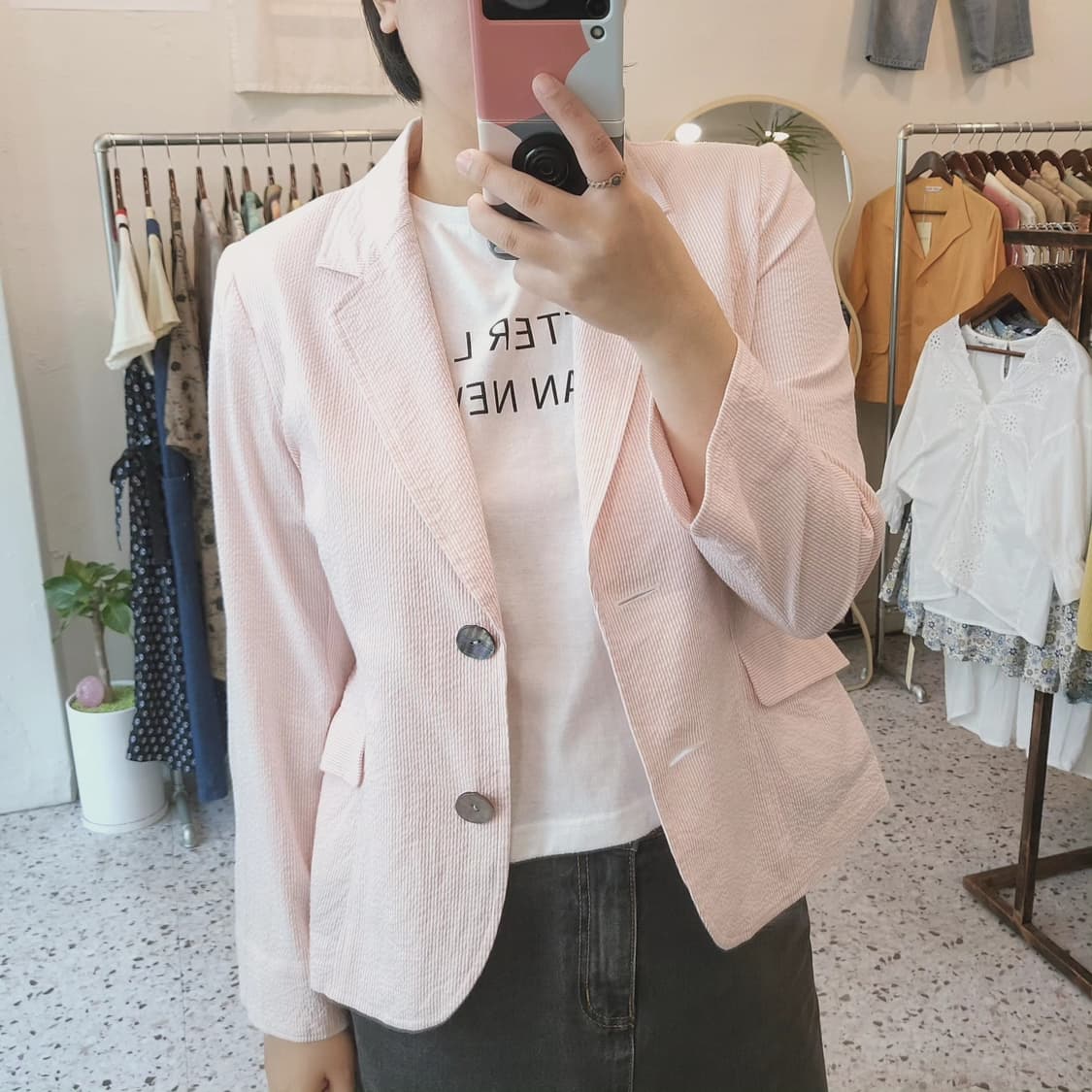 Sonia gilles 시어서커 핑크 면자켓 상품이미지2