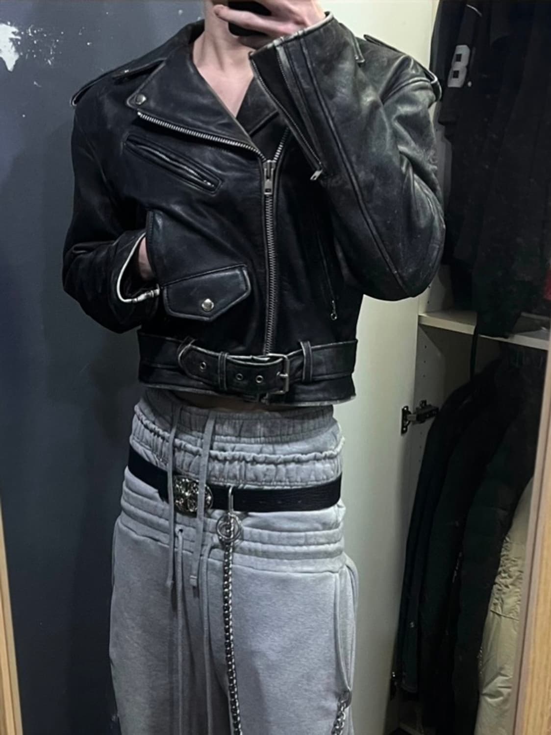 고스트 라이더 자켓 소가죽 에이징워싱 상품이미지1