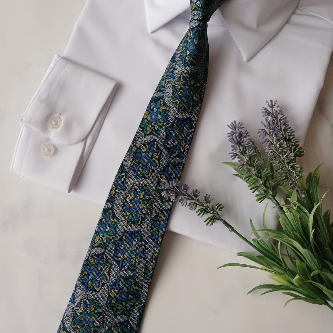 밀라숀 실크 블루 플로럴 패턴 넥타이 8.7cm A+등급 A19879 상품이미지6