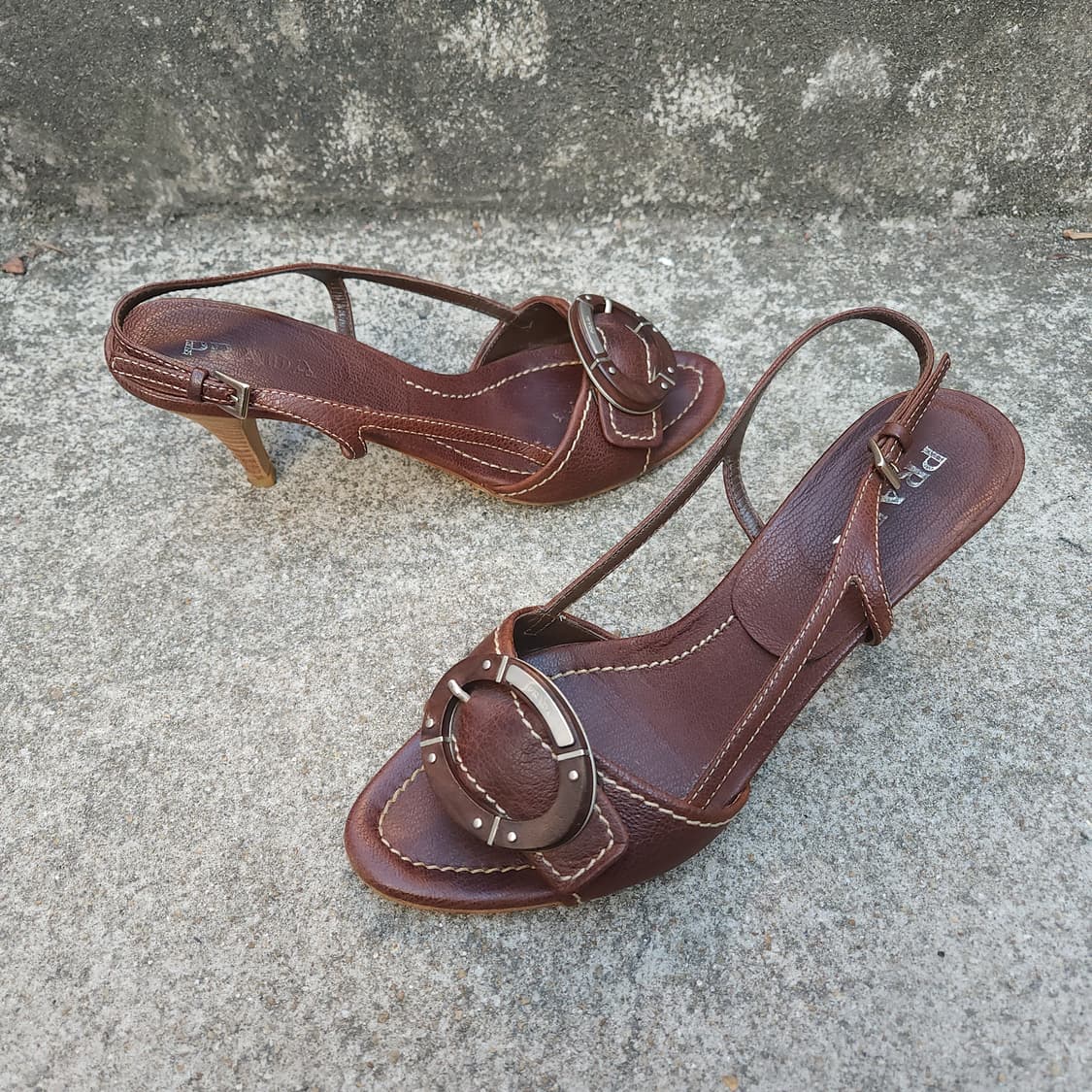[37] Prada 브라운 다임 말론 레더 샌들 슈즈 (240) 상품이미지4