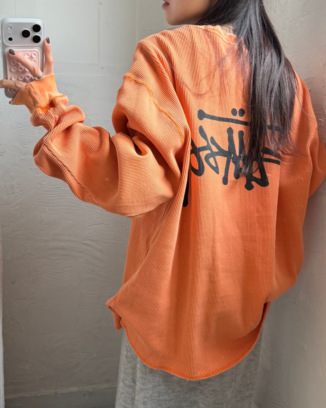 Stussy 스투시 오렌지컬러 와플 롱 슬리브 상품이미지1