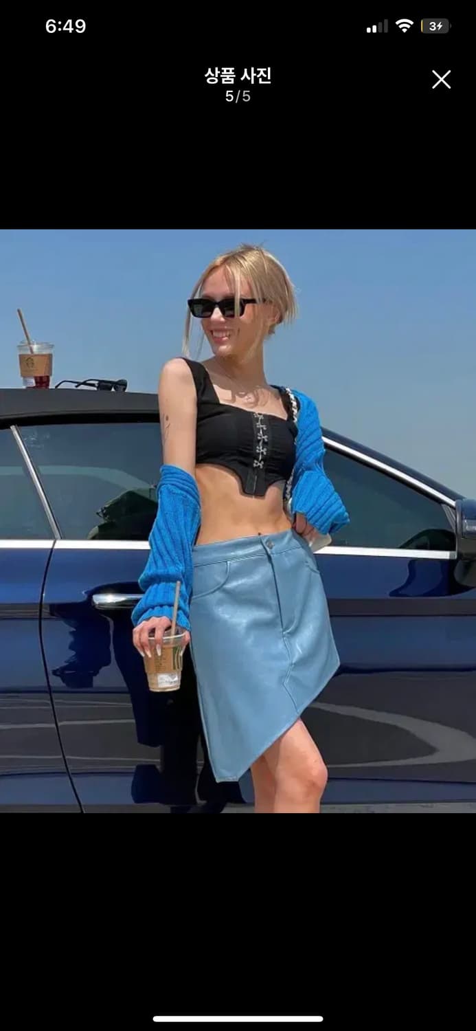 leey 레더스커트 더스티블루 상품이미지4