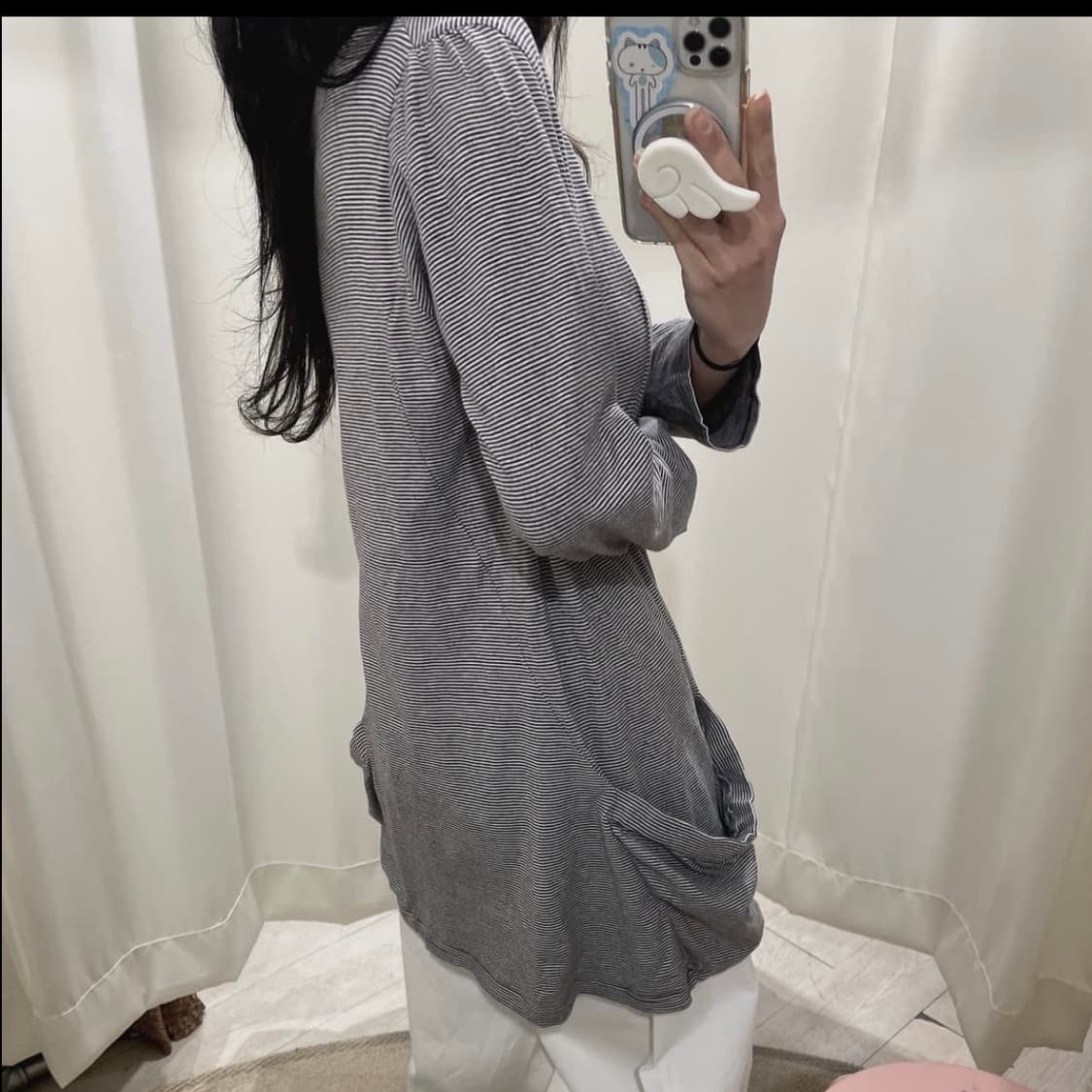 언발 포켓 스트라이프 레이어드 티셔츠 원피스 상품이미지2