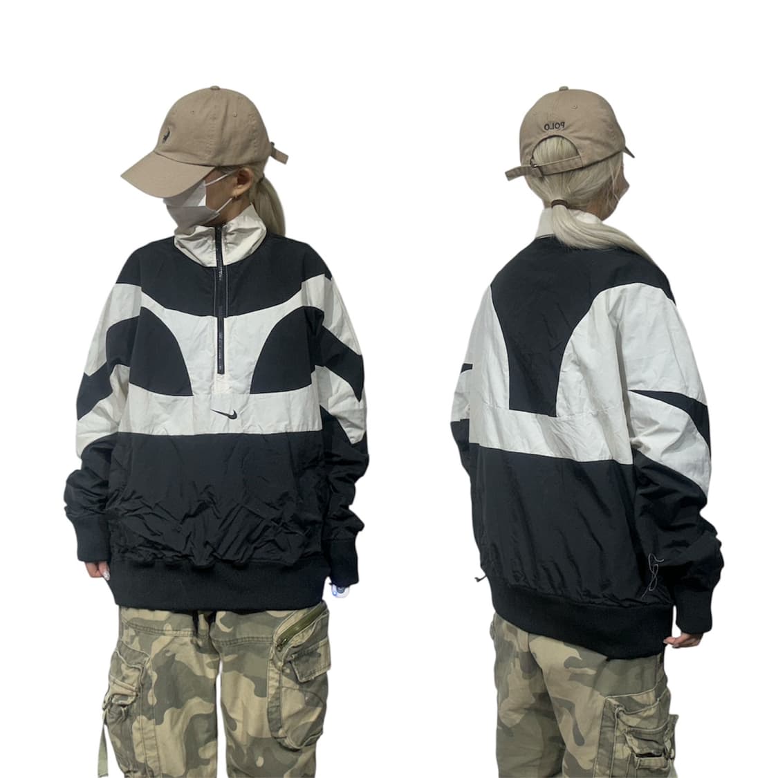 나이키 블랙 화이트 올드스쿨 오버핏 아노락 바람막이 자켓  상품이미지1