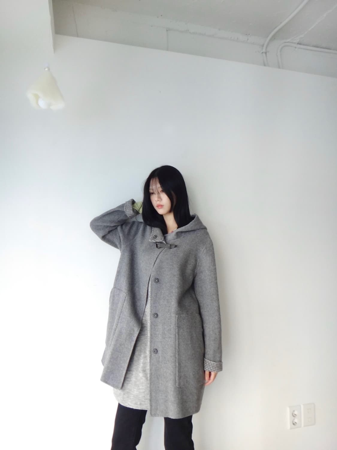 Hound check reversible hoody coat / grey 상품이미지6