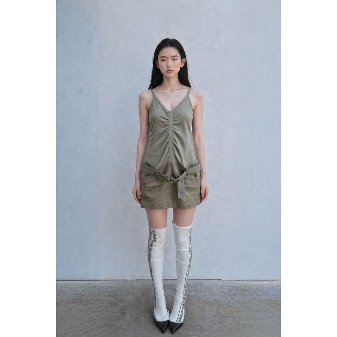 카키 포켓 포인트 벨트 원피스 상품이미지1