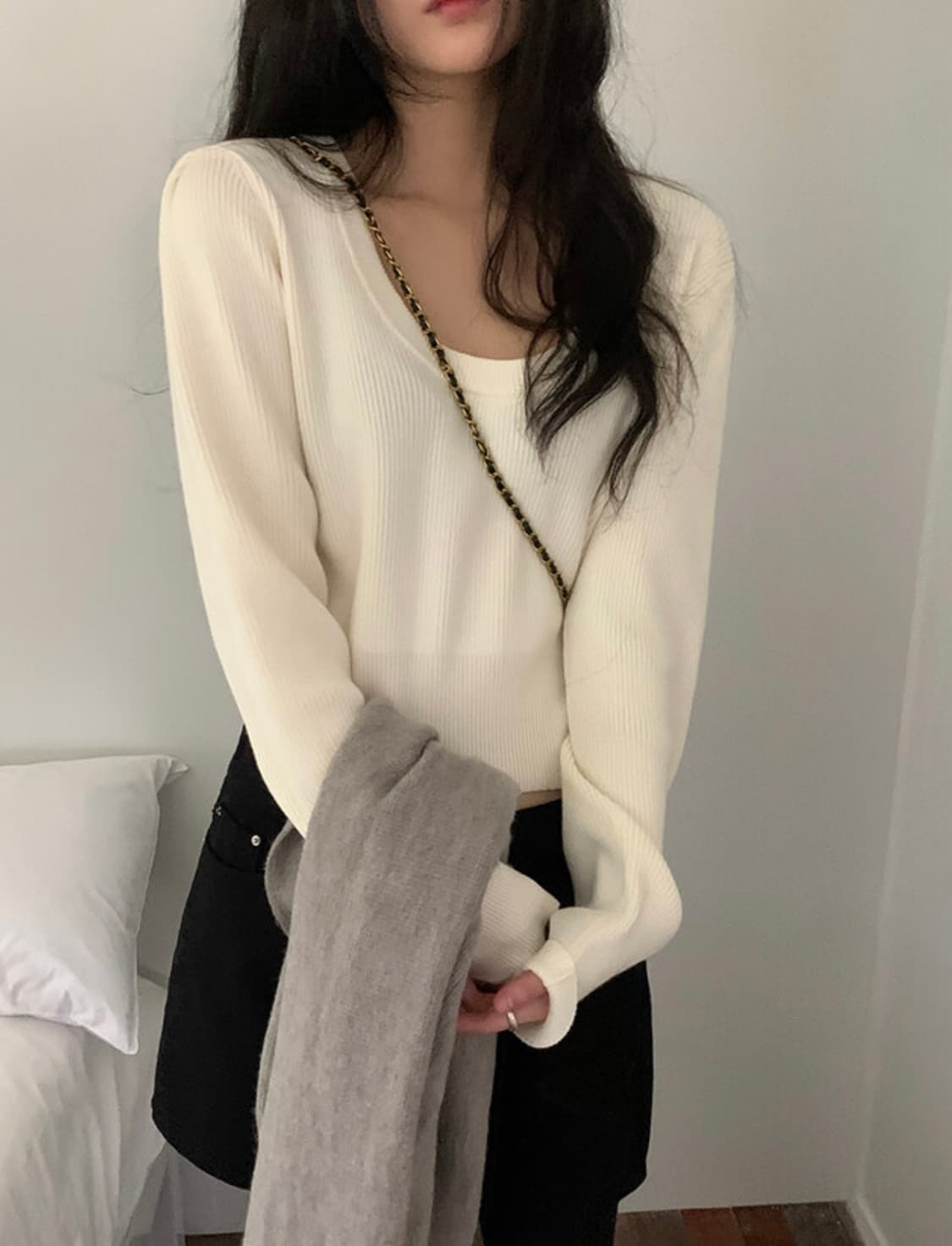 새상품) 나이니 푸리모 유넥 긴팔 니트 아이보리 상품이미지4