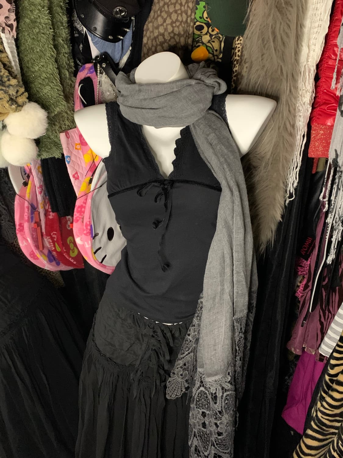 고스 펑크 레이스 벨벳 리본 슬립 상품이미지1