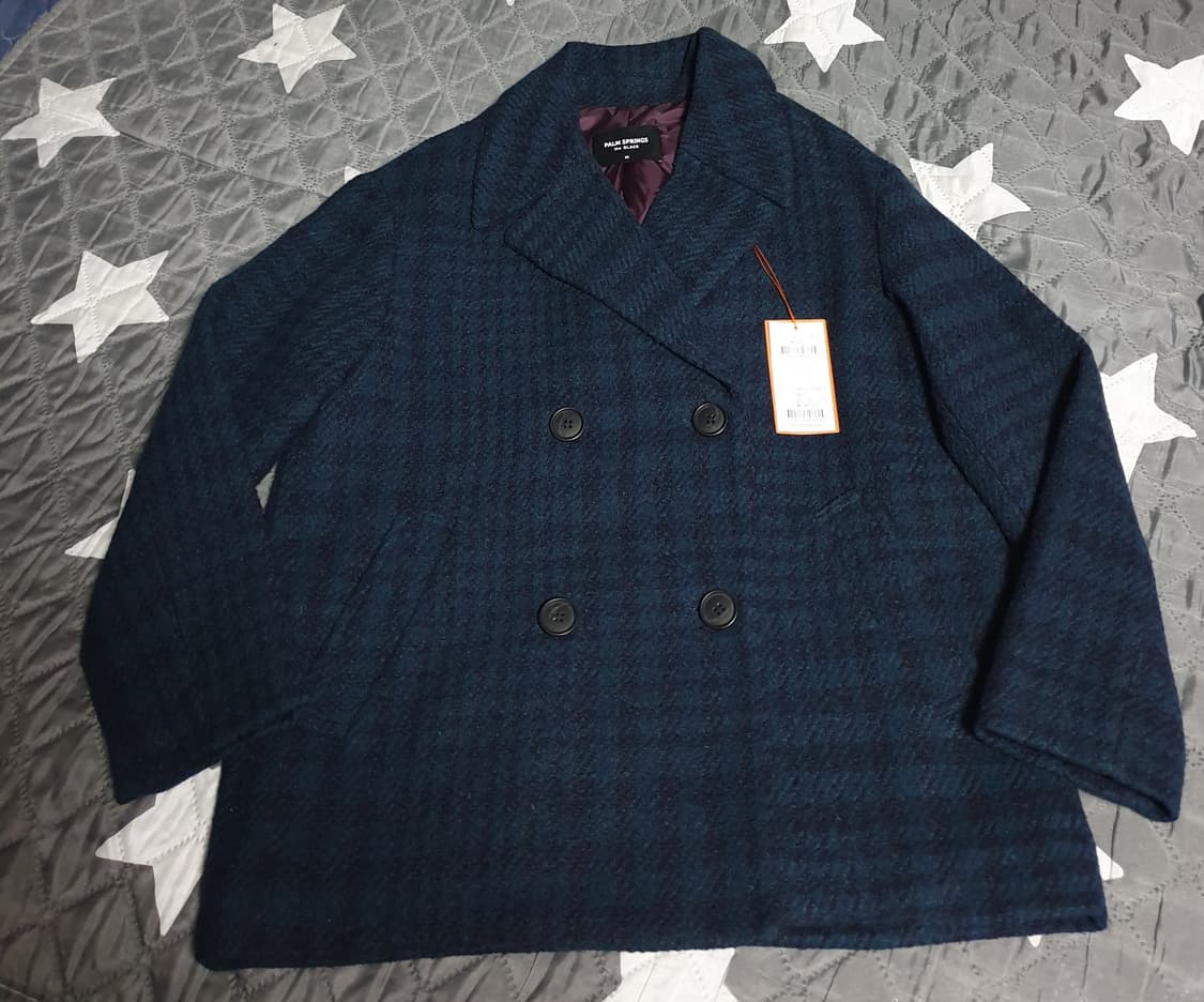 (새상품) 팜스프링스 블랙 클래식 거위털 울혼방 투버튼 미디 코트 (M) 상품이미지1