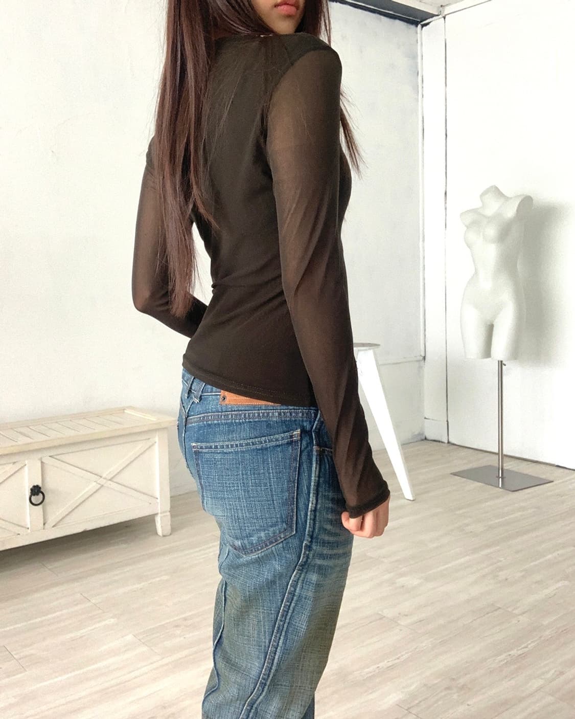 Khaki Python Print Mesh Top 상품이미지5