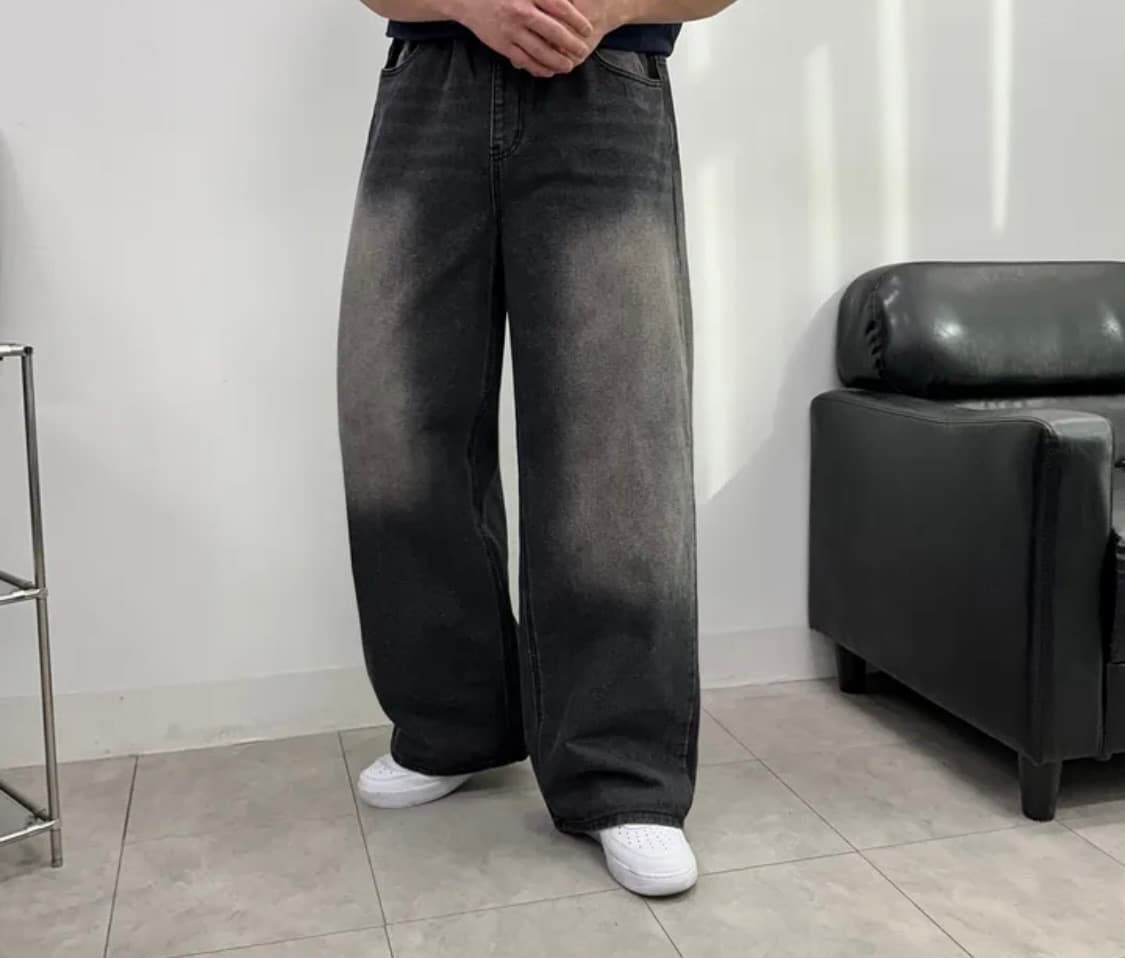 블랙 워싱 와이드 데님 팬츠 S 상품이미지1