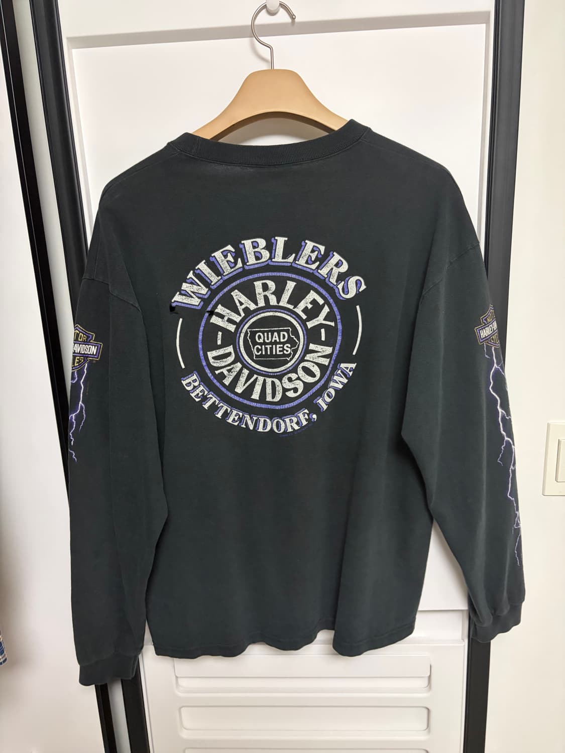 [L] 90s 할리데이비슨 빈티지 롱슬리브 라이트닝 번개 USA 상품이미지2