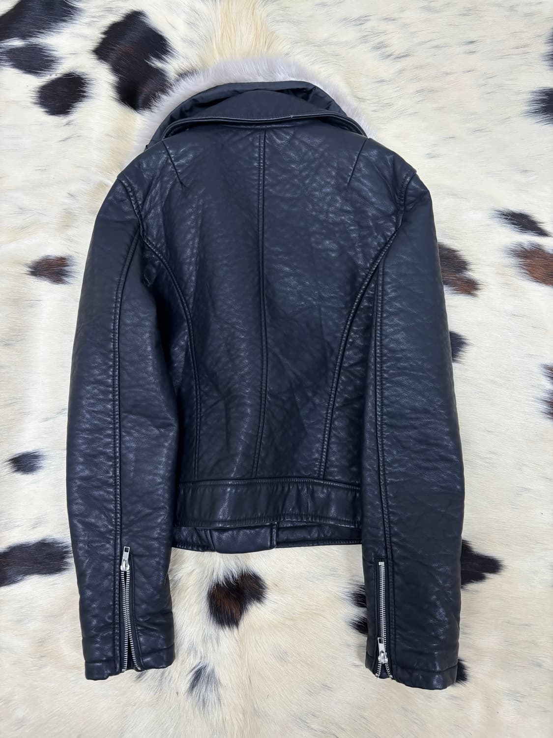 White Fur Trimming Black Chic Leather Ja 상품이미지6