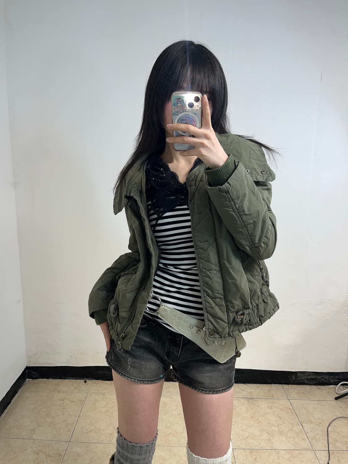 00‘s 카키 하이넥 자켓 상품이미지1