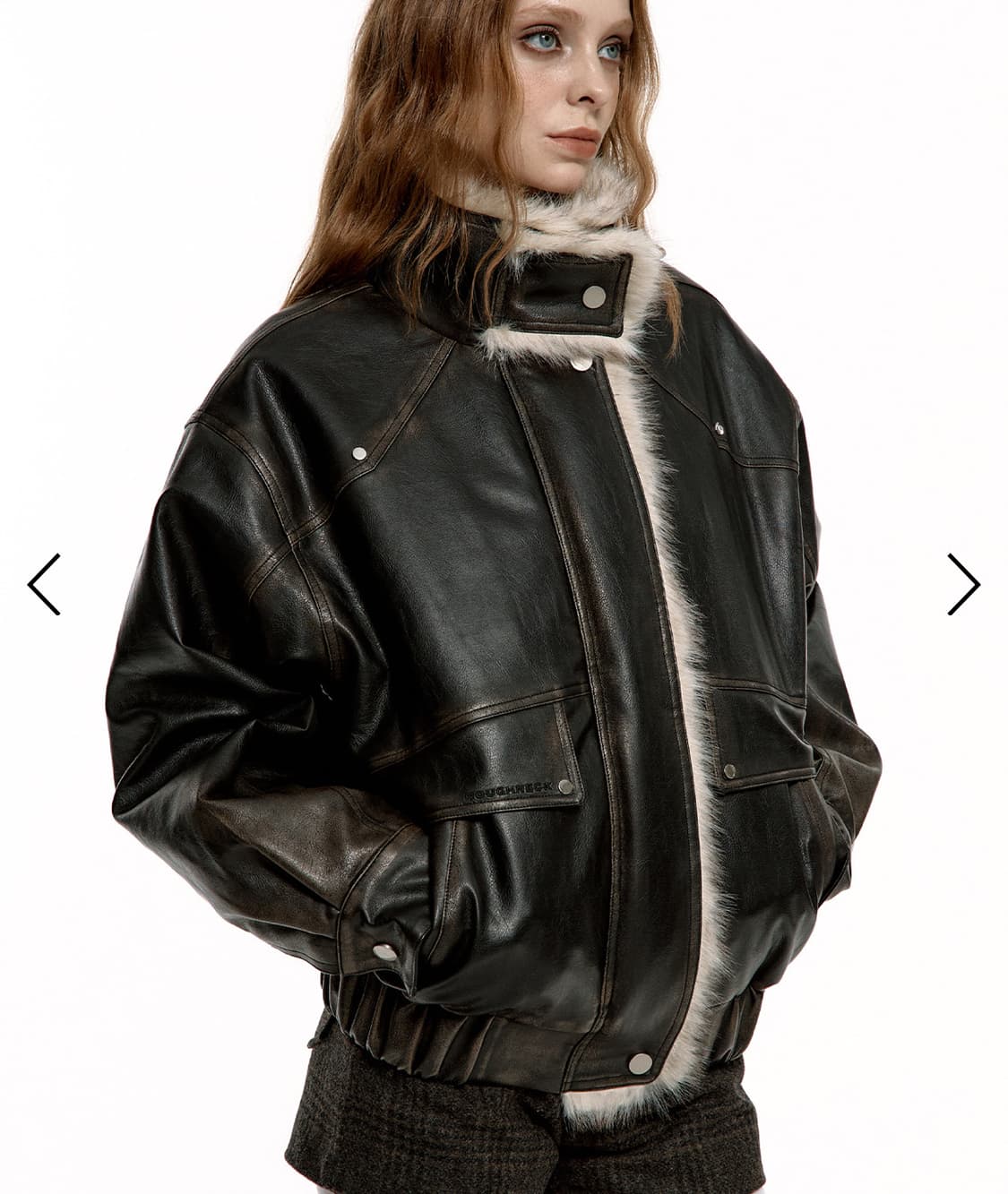 러프넥 워싱 레더 무스탕 자켓 [브라운] 상품이미지1